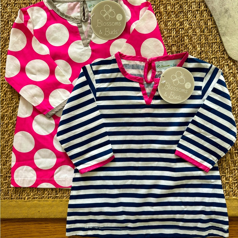 NWT Pink Polka Dot & Gray Blossoms & Buds Toddler Tunic / Swimsuit Coverup